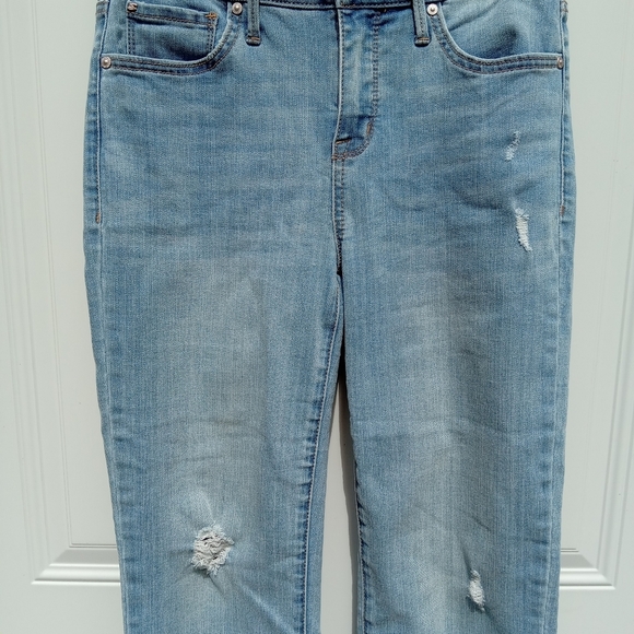 Seven7 Tower Straight Crop Classic Blue Distressed Women Jeans Raw Hem Size 4 - Picture 3 of 10
